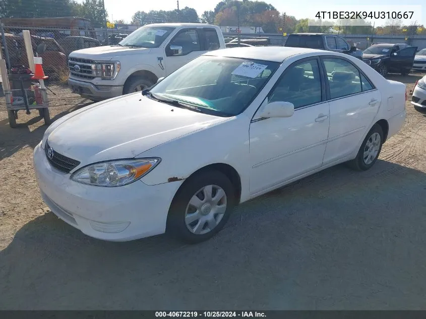 2004 Toyota Camry Le VIN: 4T1BE32K94U310667 Lot: 40672219