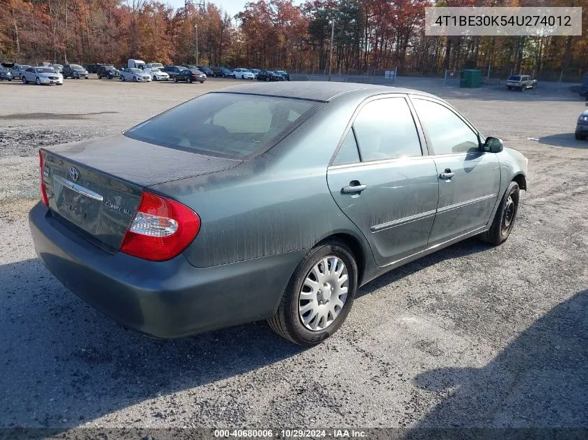 2004 Toyota Camry Xle VIN: 4T1BE30K54U274012 Lot: 40680006