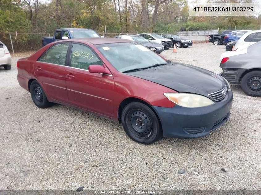 2004 Toyota Camry Xle VIN: 4T1BE32K64U363729 Lot: 40691547