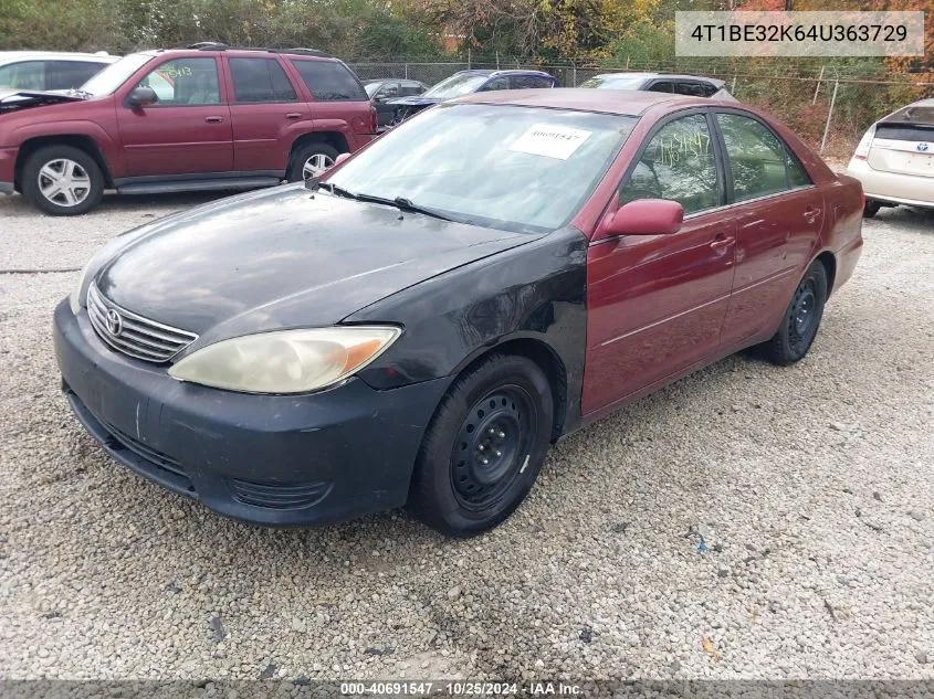 2004 Toyota Camry Xle VIN: 4T1BE32K64U363729 Lot: 40691547