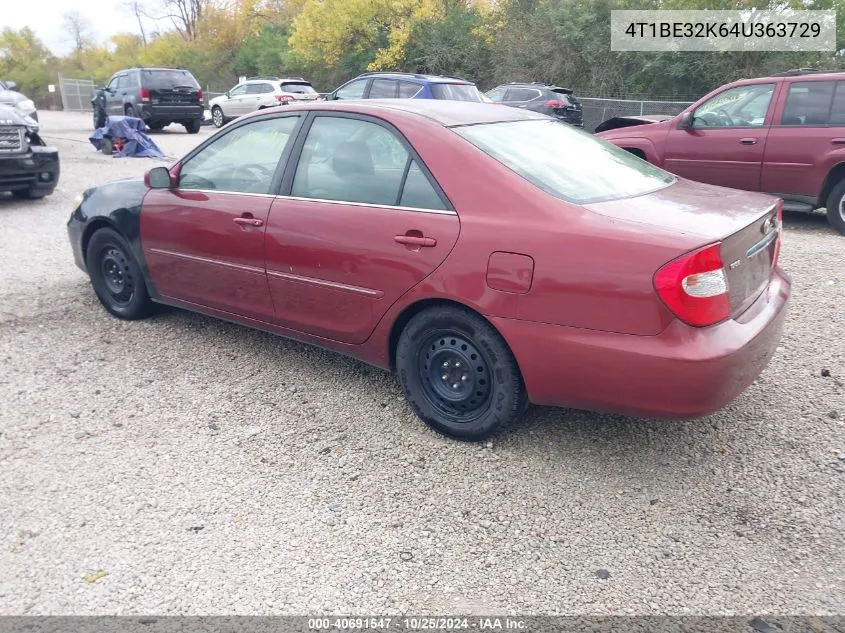 2004 Toyota Camry Xle VIN: 4T1BE32K64U363729 Lot: 40691547