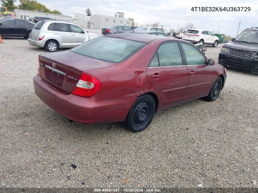 2004 Toyota Camry Xle VIN: 4T1BE32K64U363729 Lot: 40691547