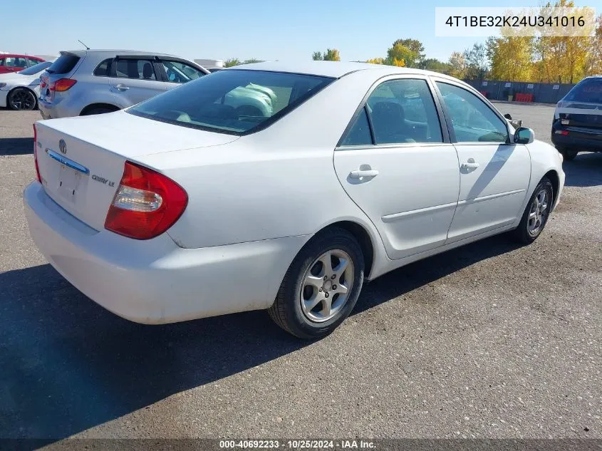 2004 Toyota Camry Le VIN: 4T1BE32K24U341016 Lot: 40692233