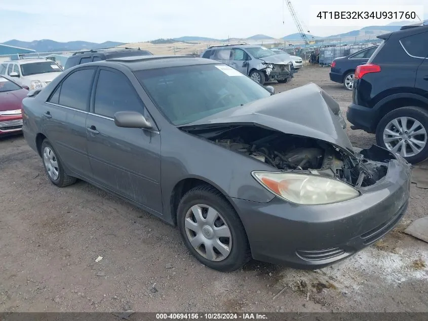 2004 Toyota Camry Le VIN: 4T1BE32K34U931760 Lot: 40694156