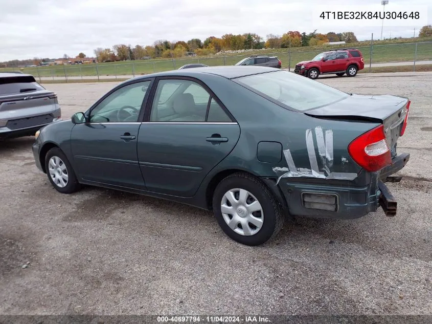 2004 Toyota Camry Le VIN: 4T1BE32K84U304648 Lot: 40697794