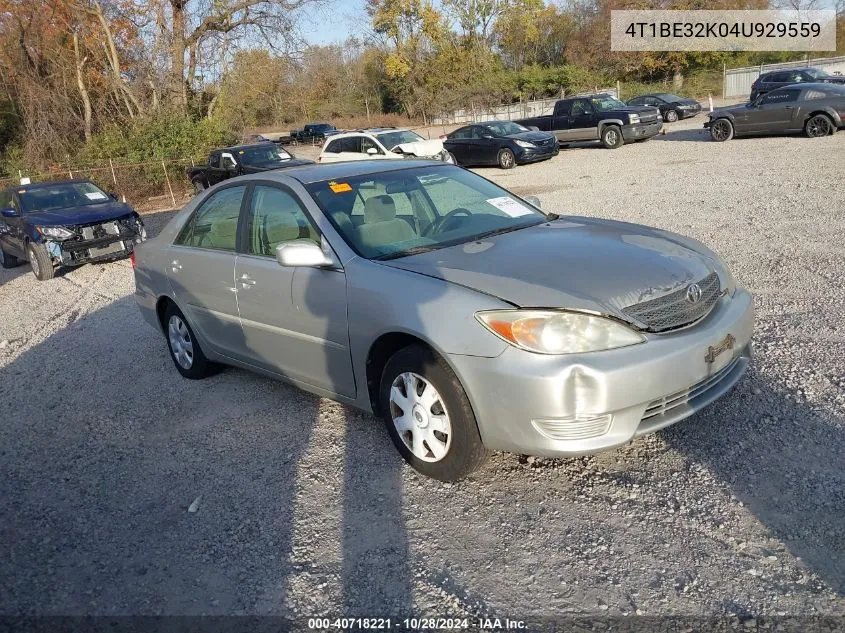 2004 Toyota Camry Le VIN: 4T1BE32K04U929559 Lot: 40718221