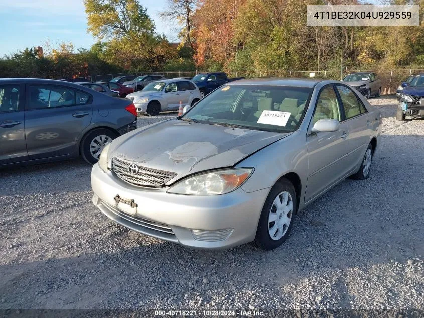 2004 Toyota Camry Le VIN: 4T1BE32K04U929559 Lot: 40718221