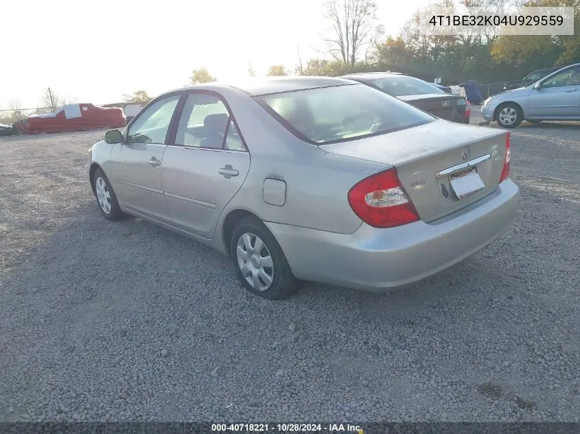 2004 Toyota Camry Le VIN: 4T1BE32K04U929559 Lot: 40718221