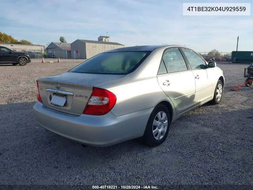 2004 Toyota Camry Le VIN: 4T1BE32K04U929559 Lot: 40718221