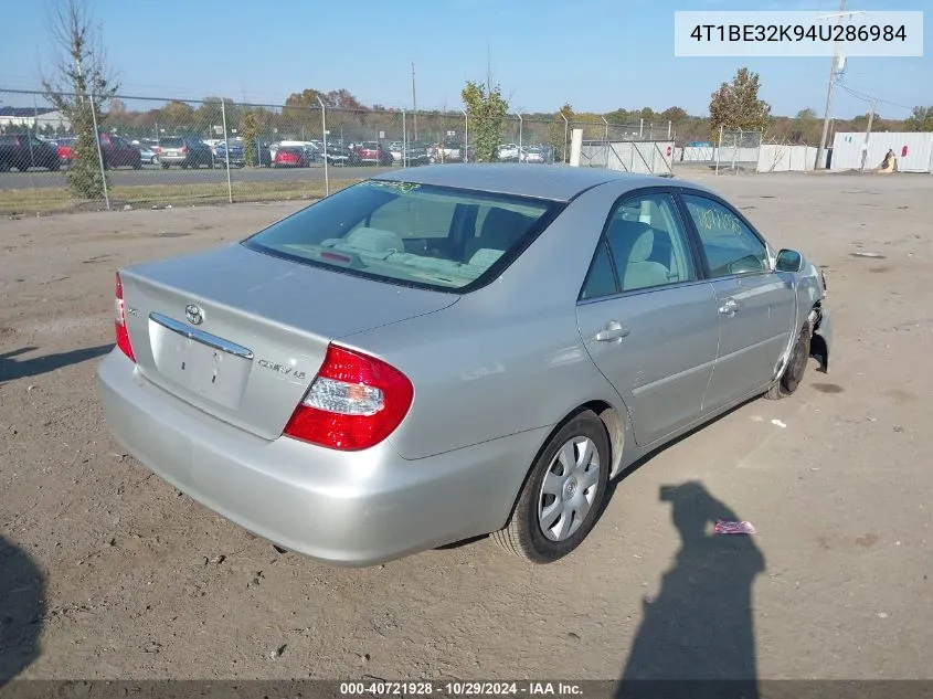 2004 Toyota Camry Le VIN: 4T1BE32K94U286984 Lot: 40721928