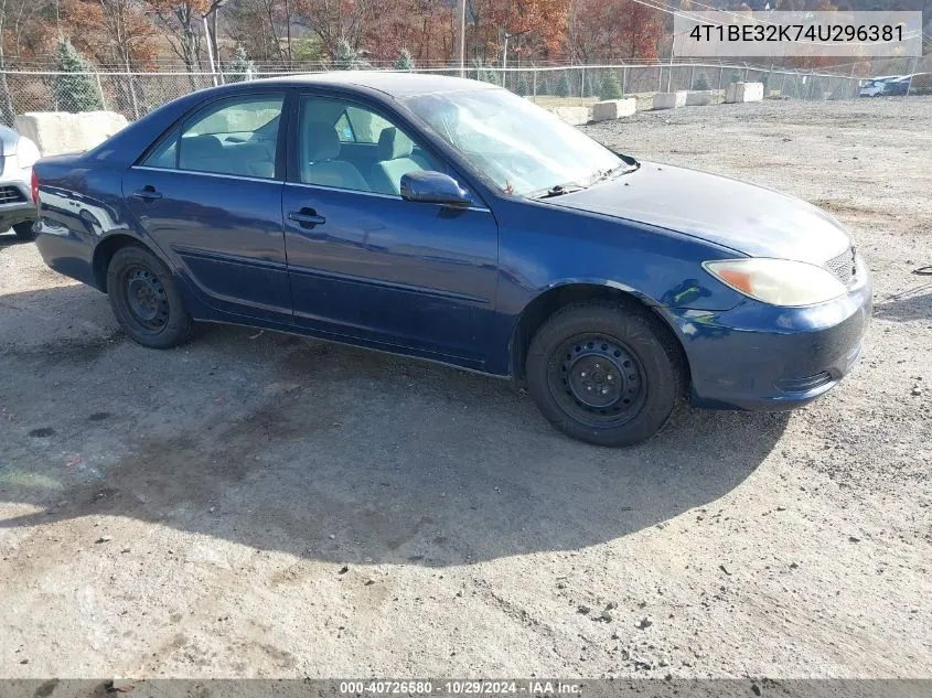 2004 Toyota Camry Le VIN: 4T1BE32K74U296381 Lot: 40726580