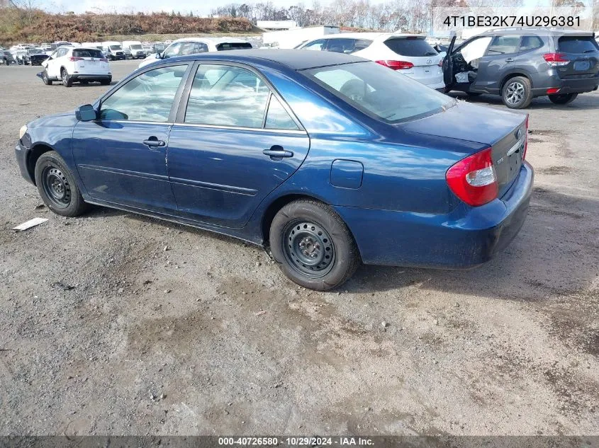 2004 Toyota Camry Le VIN: 4T1BE32K74U296381 Lot: 40726580