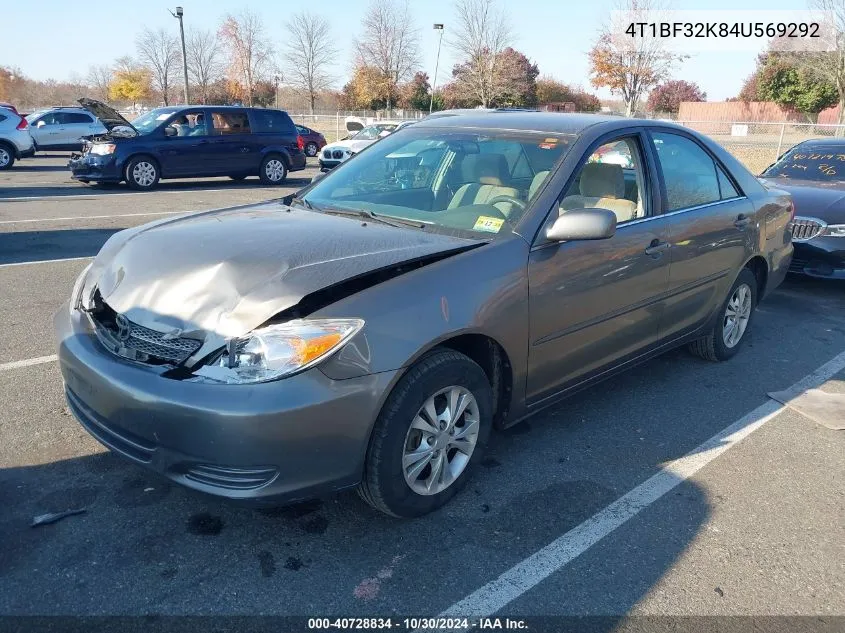 2004 Toyota Camry Le V6 VIN: 4T1BF32K84U569292 Lot: 40728834