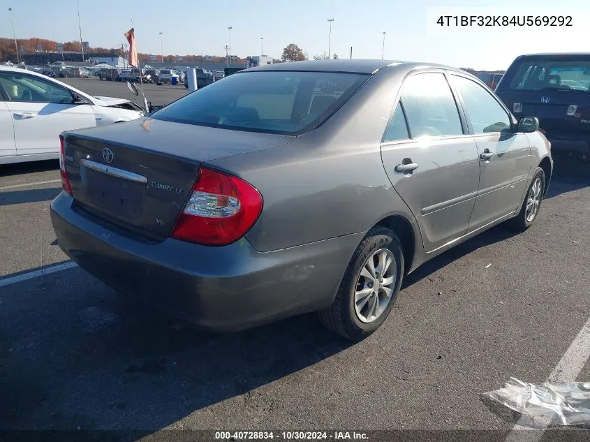 2004 Toyota Camry Le V6 VIN: 4T1BF32K84U569292 Lot: 40728834