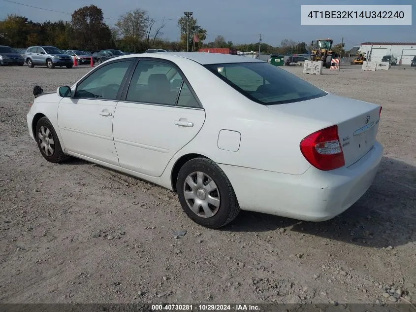 2004 Toyota Camry Le VIN: 4T1BE32K14U342240 Lot: 40730281