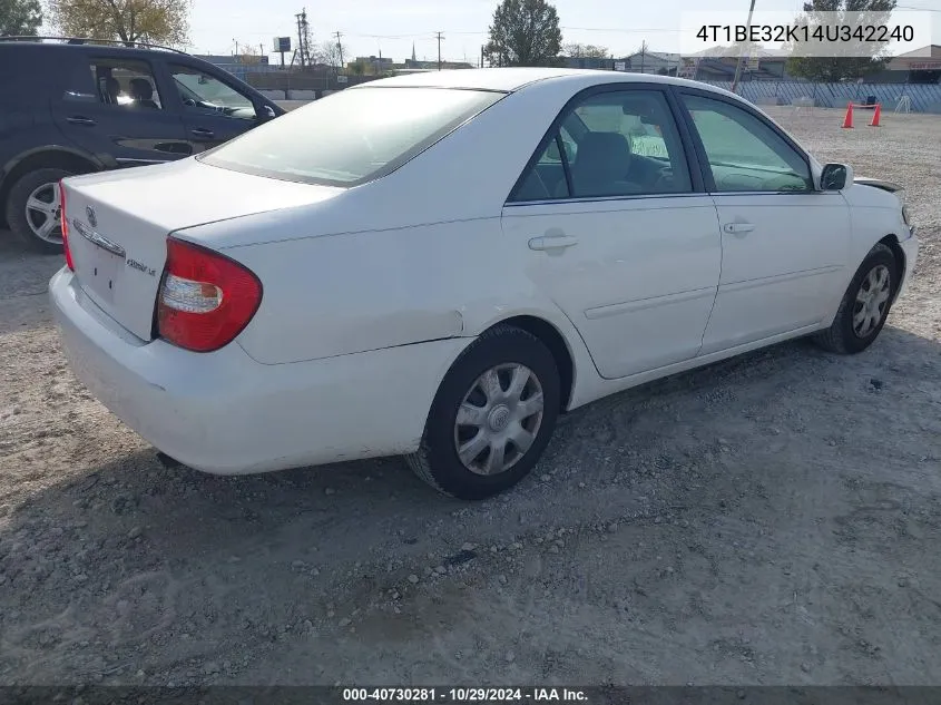 2004 Toyota Camry Le VIN: 4T1BE32K14U342240 Lot: 40730281