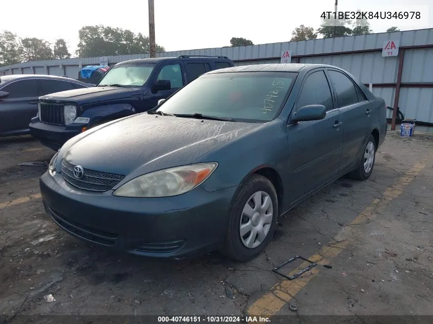 2004 Toyota Camry Le VIN: 4T1BE32K84U346978 Lot: 40746151