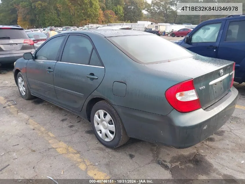 2004 Toyota Camry Le VIN: 4T1BE32K84U346978 Lot: 40746151