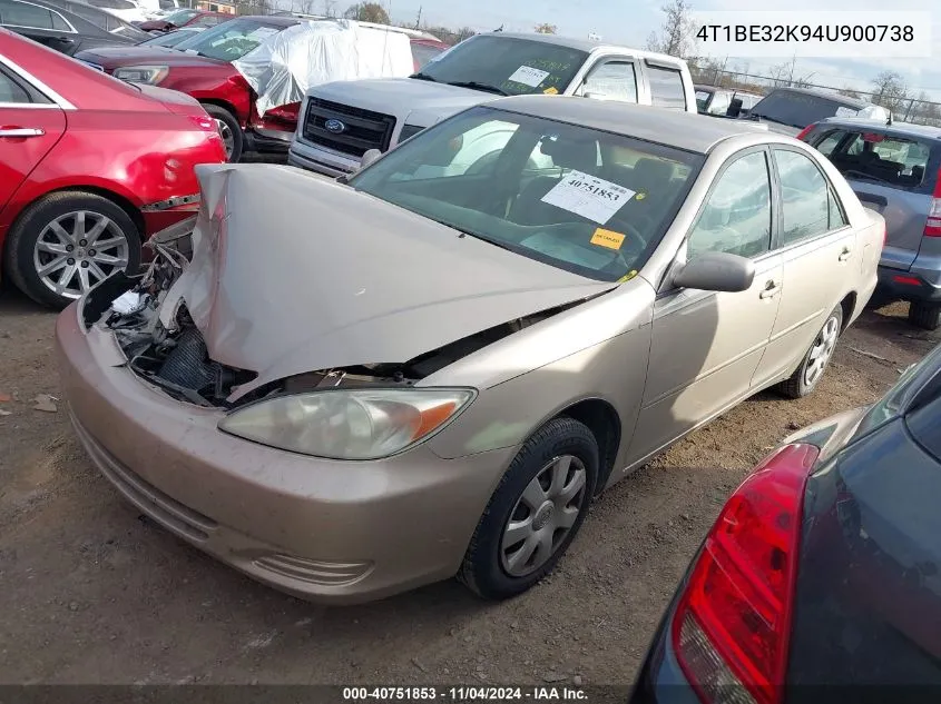 2004 Toyota Camry Le VIN: 4T1BE32K94U900738 Lot: 40751853