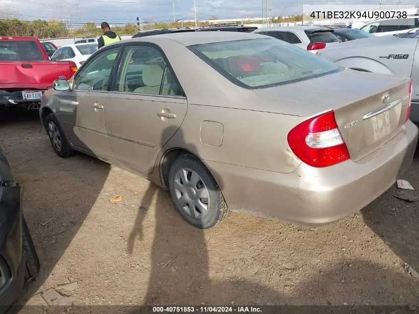 2004 Toyota Camry Le VIN: 4T1BE32K94U900738 Lot: 40751853