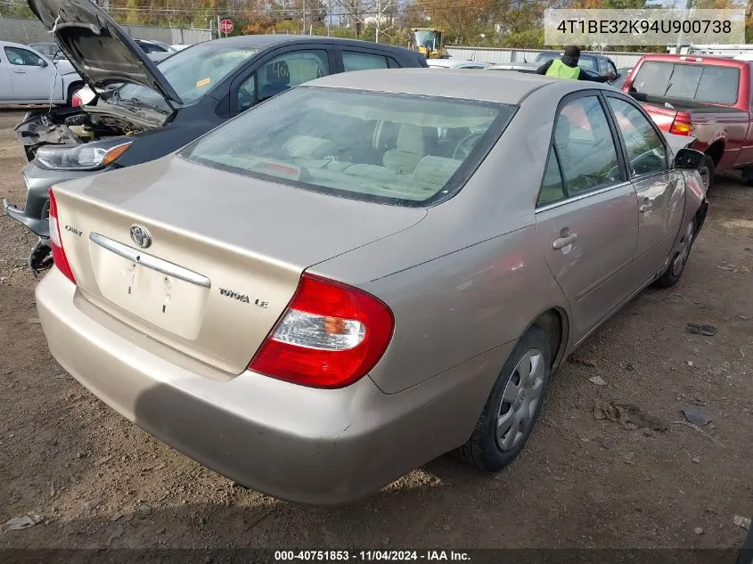 2004 Toyota Camry Le VIN: 4T1BE32K94U900738 Lot: 40751853