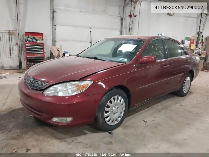 2004 Toyota Camry Xle VIN: 4T1BE30K54U290002 Lot: 40752238