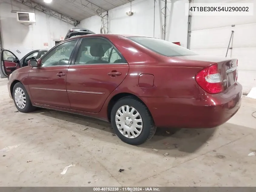 2004 Toyota Camry Xle VIN: 4T1BE30K54U290002 Lot: 40752238