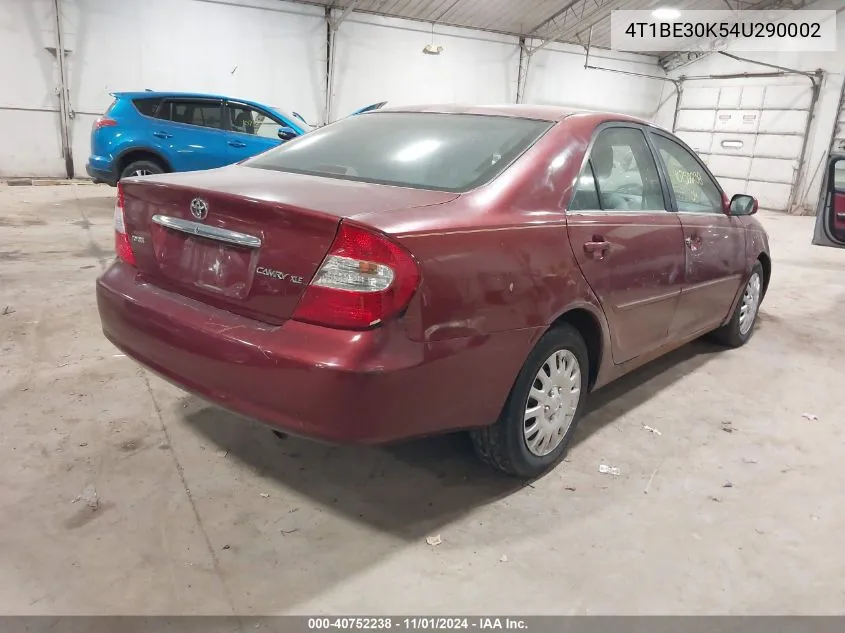 2004 Toyota Camry Xle VIN: 4T1BE30K54U290002 Lot: 40752238