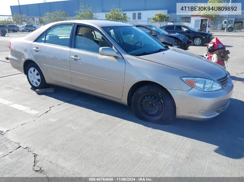 2004 Toyota Camry Le VIN: 4T1BE30K94U809892 Lot: 40764548