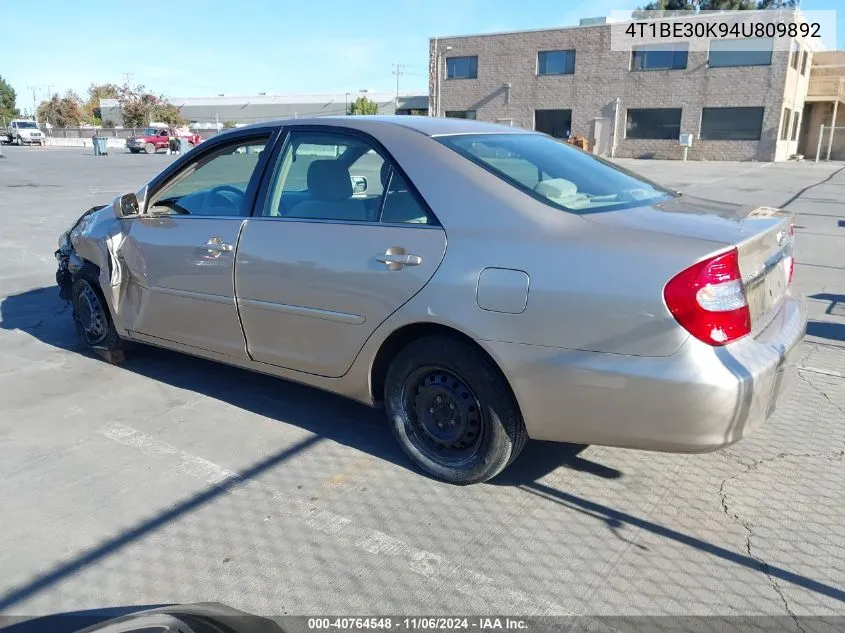 2004 Toyota Camry Le VIN: 4T1BE30K94U809892 Lot: 40764548