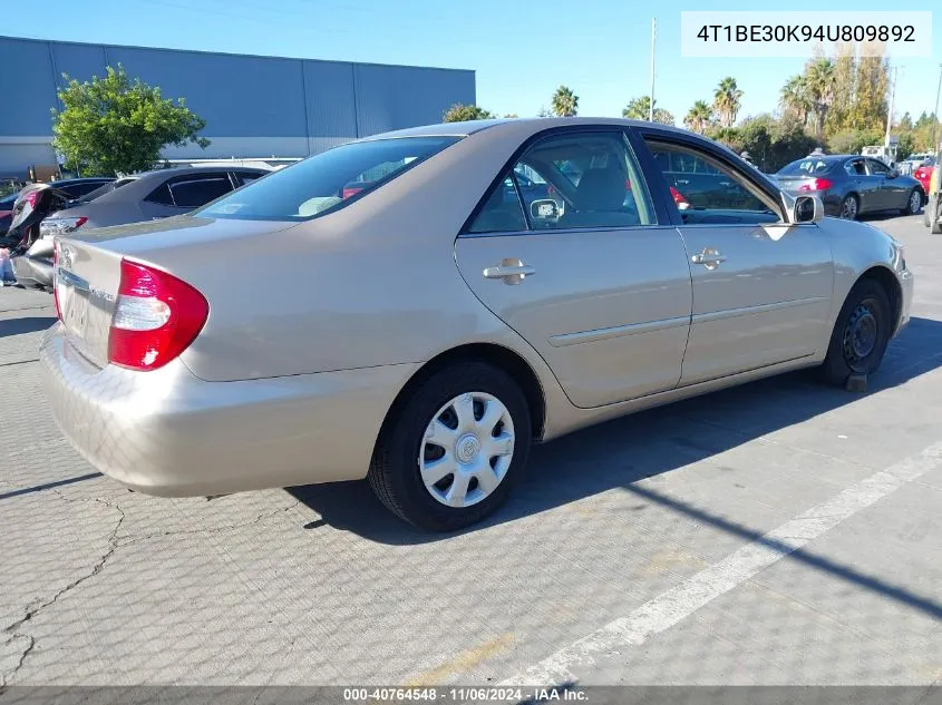 2004 Toyota Camry Le VIN: 4T1BE30K94U809892 Lot: 40764548