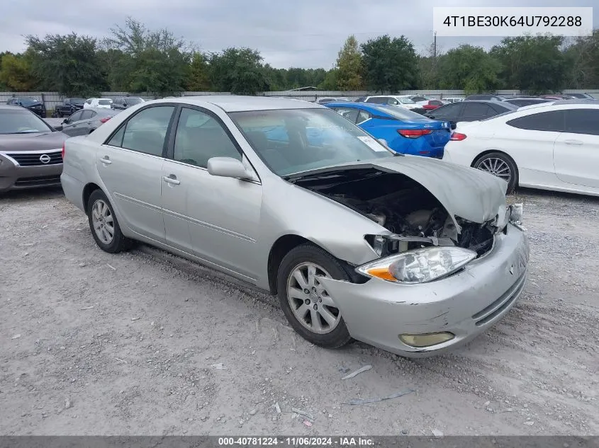 2004 Toyota Camry Xle VIN: 4T1BE30K64U792288 Lot: 40781224