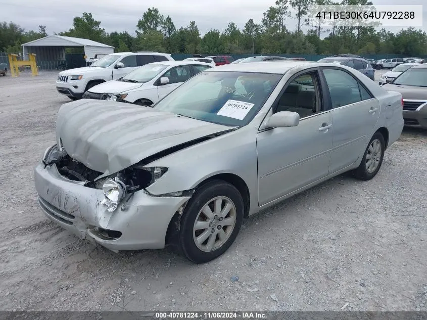 2004 Toyota Camry Xle VIN: 4T1BE30K64U792288 Lot: 40781224