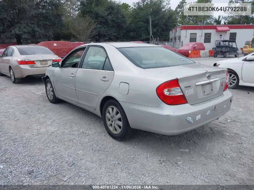 2004 Toyota Camry Xle VIN: 4T1BE30K64U792288 Lot: 40781224