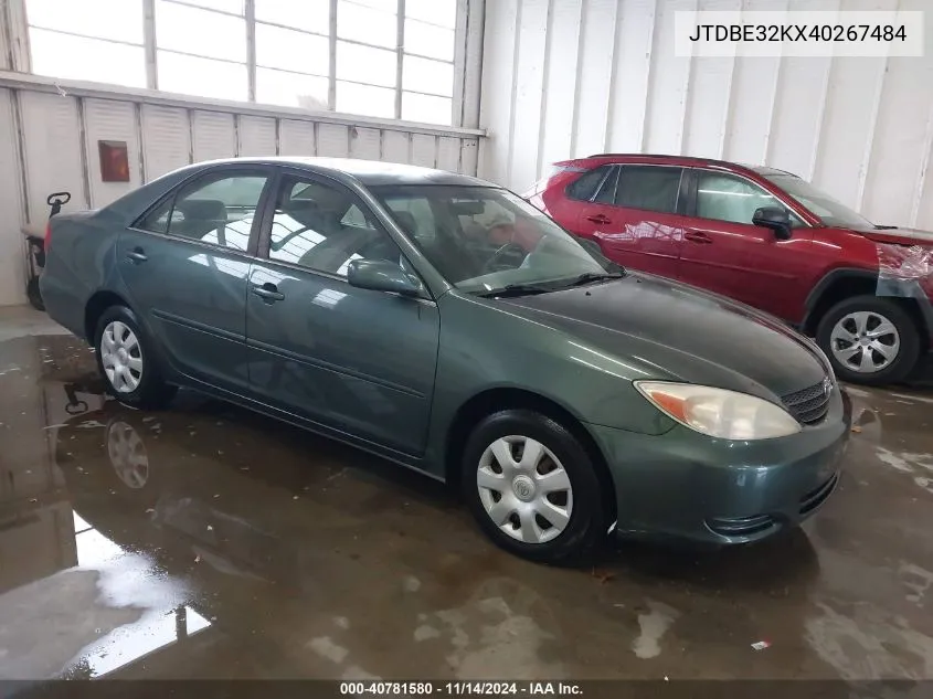 2004 Toyota Camry Le VIN: JTDBE32KX40267484 Lot: 40781580