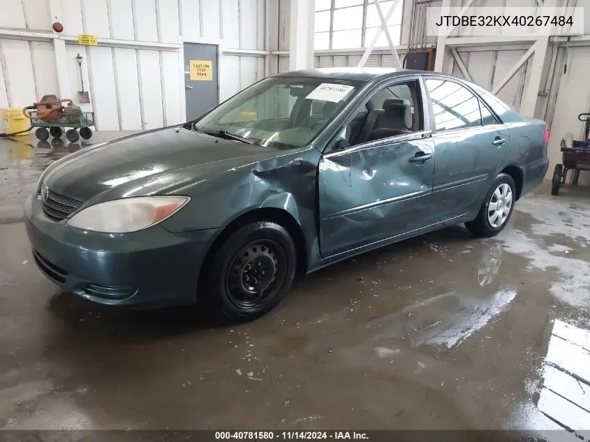 2004 Toyota Camry Le VIN: JTDBE32KX40267484 Lot: 40781580