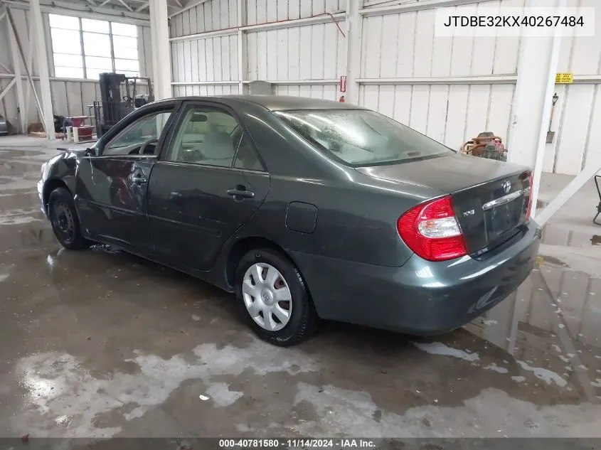 2004 Toyota Camry Le VIN: JTDBE32KX40267484 Lot: 40781580