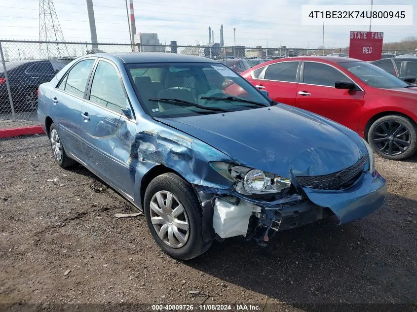 2004 Toyota Camry Le VIN: 4T1BE32K74U800945 Lot: 40809726