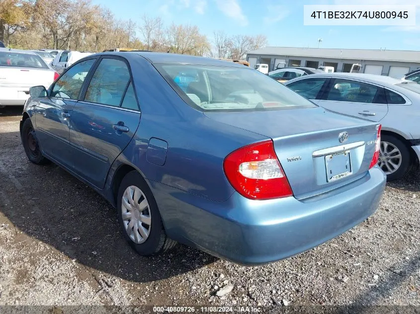 2004 Toyota Camry Le VIN: 4T1BE32K74U800945 Lot: 40809726