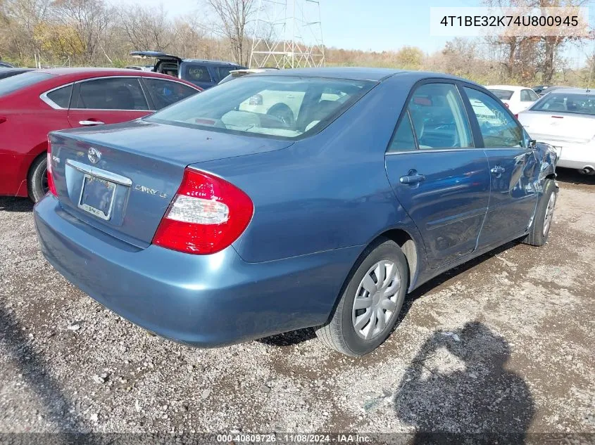 2004 Toyota Camry Le VIN: 4T1BE32K74U800945 Lot: 40809726