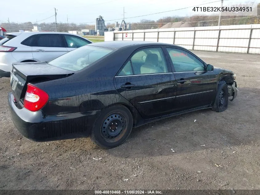 2004 Toyota Camry Xle VIN: 4T1BE32K54U334951 Lot: 40810468