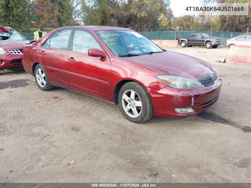 2004 Toyota Camry Se V6 VIN: 4T1BA30K64U501669 Lot: 40820345