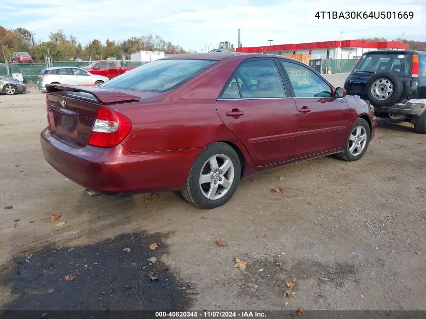 2004 Toyota Camry Se V6 VIN: 4T1BA30K64U501669 Lot: 40820345