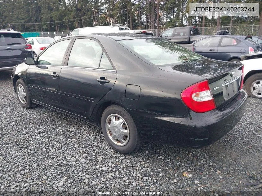 2004 Toyota Camry Le VIN: JTDBE32K140263744 Lot: 40836679