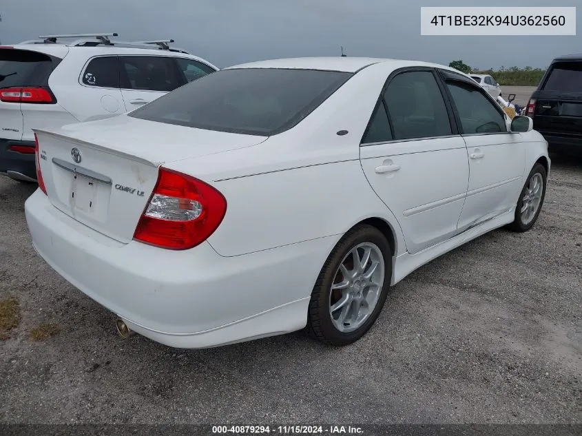 2004 Toyota Camry Le VIN: 4T1BE32K94U362560 Lot: 40879294