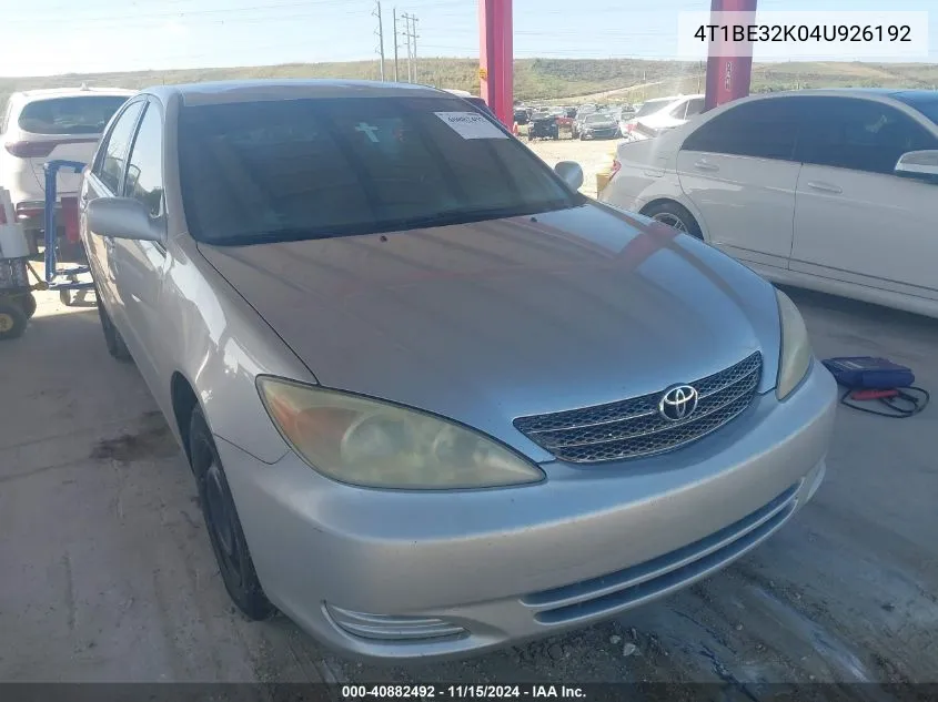 2004 Toyota Camry Le VIN: 4T1BE32K04U926192 Lot: 40882492