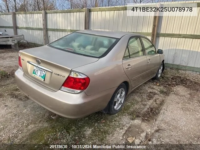 2005 Toyota Camry Le VIN: 4T1BE32K25U078978 Lot: 20178630