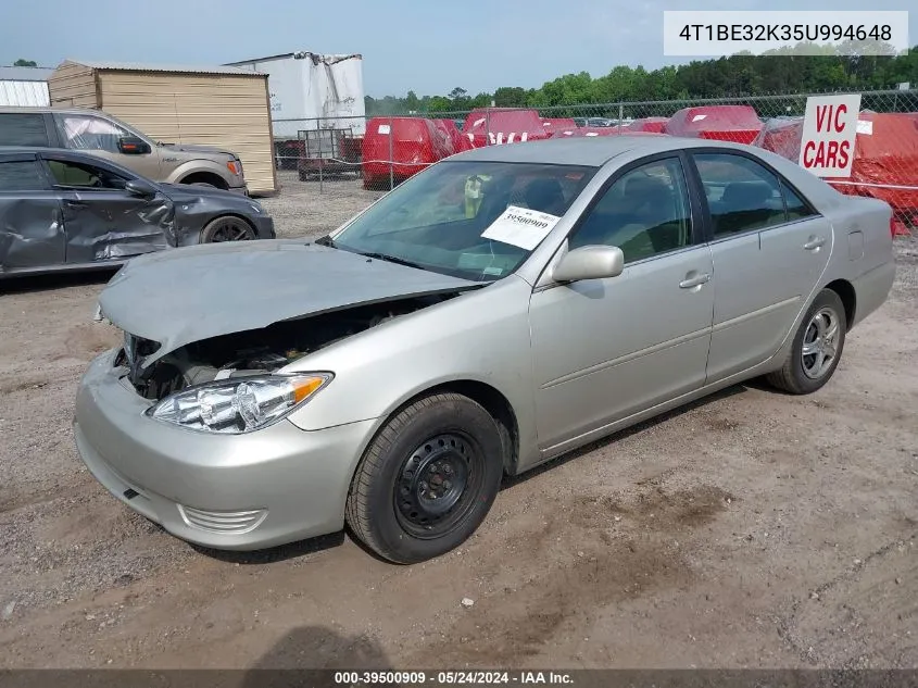 2005 Toyota Camry Le VIN: 4T1BE32K35U994648 Lot: 39500909