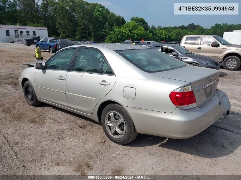 2005 Toyota Camry Le VIN: 4T1BE32K35U994648 Lot: 39500909