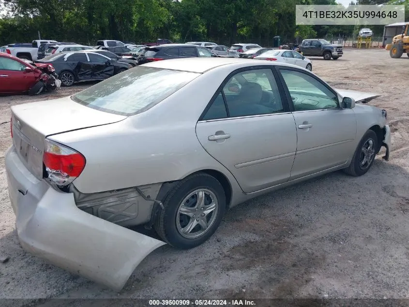 2005 Toyota Camry Le VIN: 4T1BE32K35U994648 Lot: 39500909